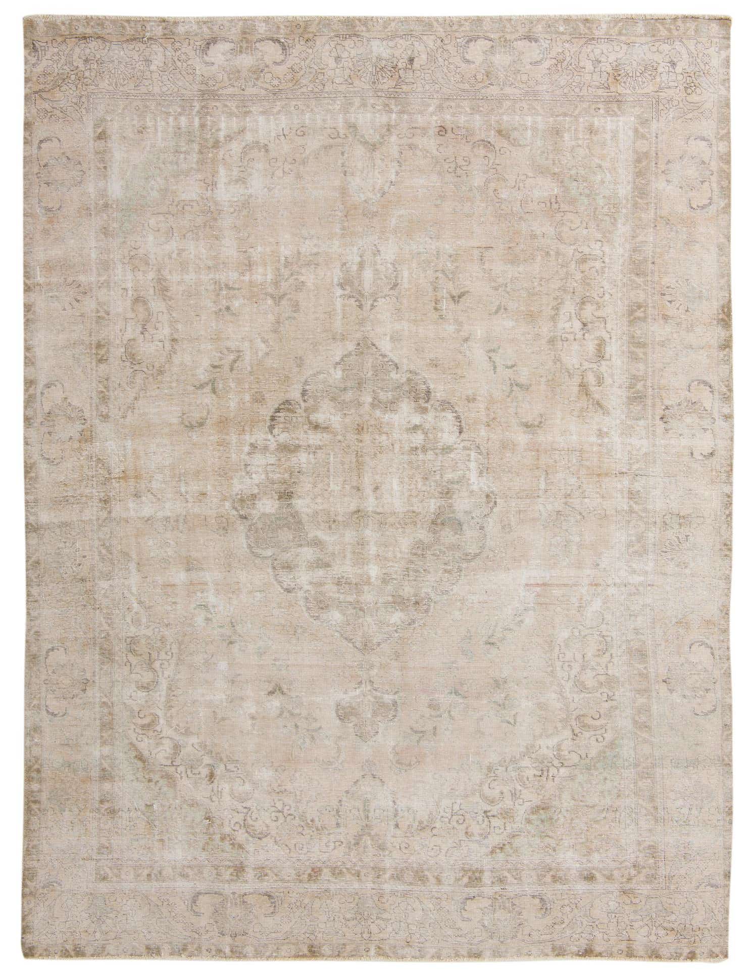 An 8x11 rectangular ivory and cream Persian-style rug with a faded medallion pattern, ideal for a living room.