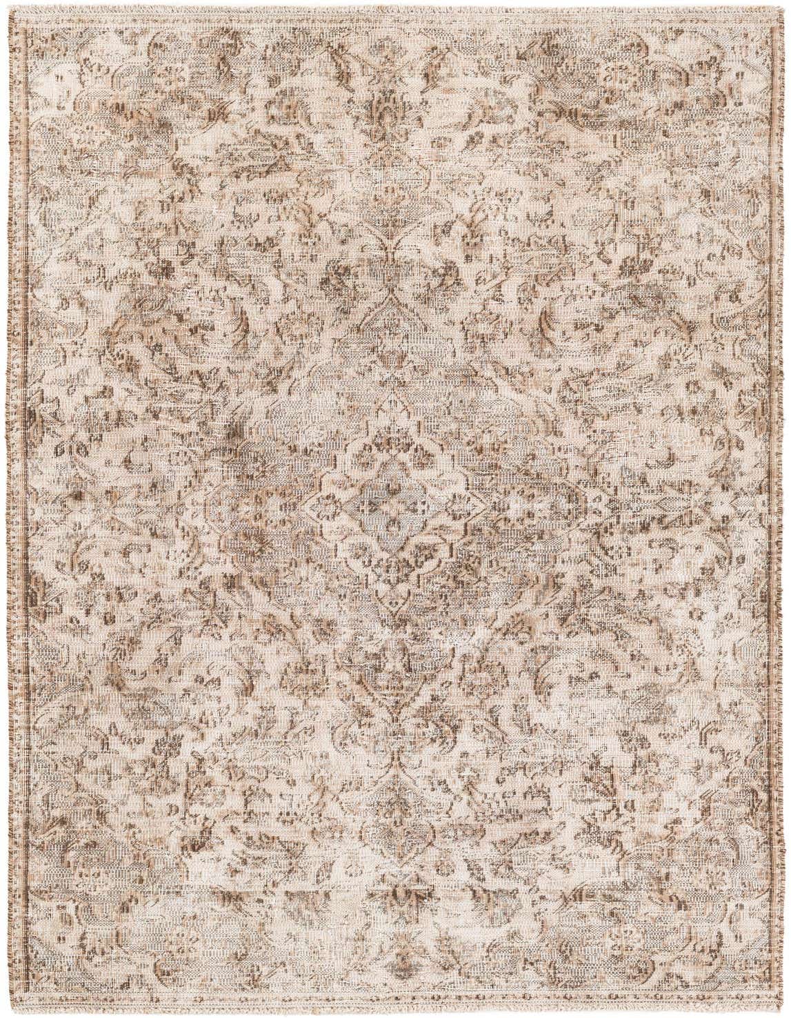 A 4x6 rectangular Ultra Vintage rug featuring a distressed ivory and cream Persian medallion pattern, suitable for a living room.