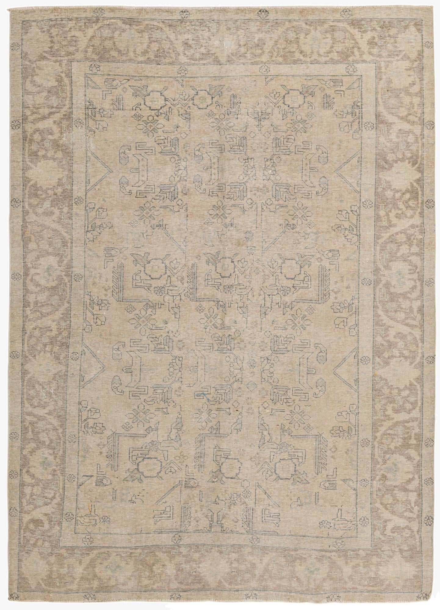  6' 7 x 9' 2  Hand Knotted Ultra Vintage Persian Wool Rug