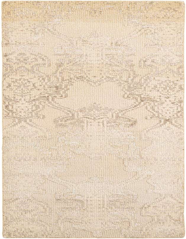 A 9 ft Darya runner rug in ivory and cream, featuring a subtle modern pattern with a high pile.