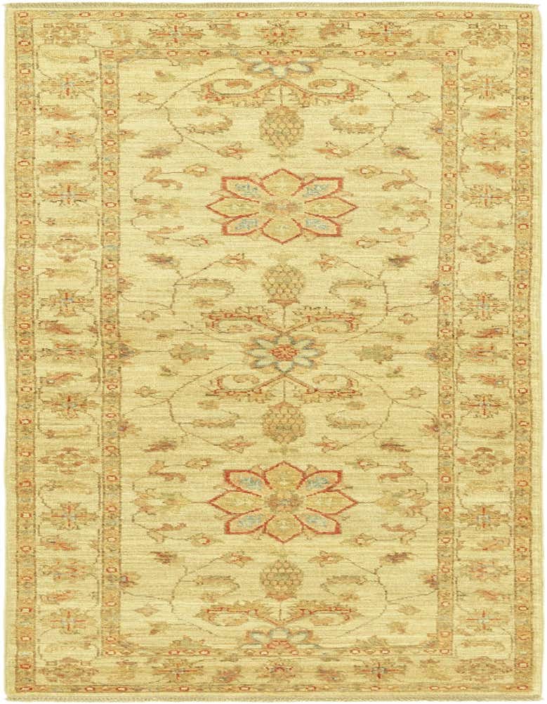 A 7 ft runner rug in ivory with a tribal oriental pattern featuring red and blue floral medallions, ideal for a hallway.