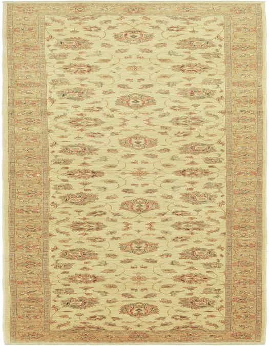 A 16 ft ivory runner rug with a traditional botanical and floral pattern, featuring a thin pile and a decorative border.