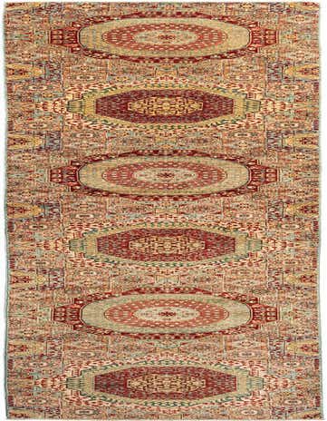 A long, rectangular Amina Persian runner rug featuring a traditional pattern in blues, reds, and creams, perfect for a hallway.