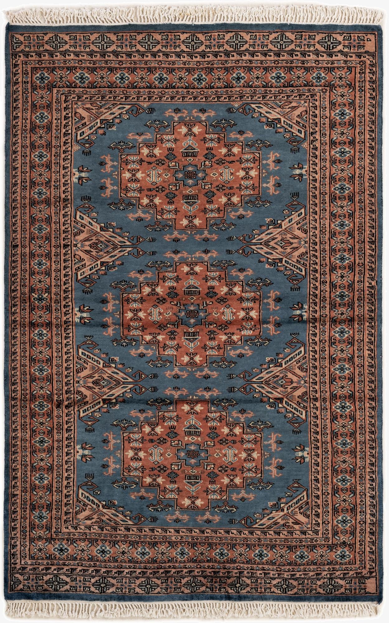  4' 3 x 6' 5  Hand Knotted Bokhara Wool Rug