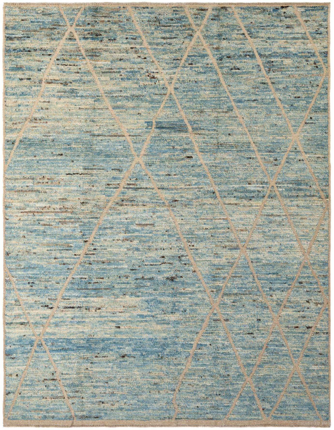 A 6x9 rectangular light blue modern wool area rug with a subtle diamond pattern, suitable for a living room.