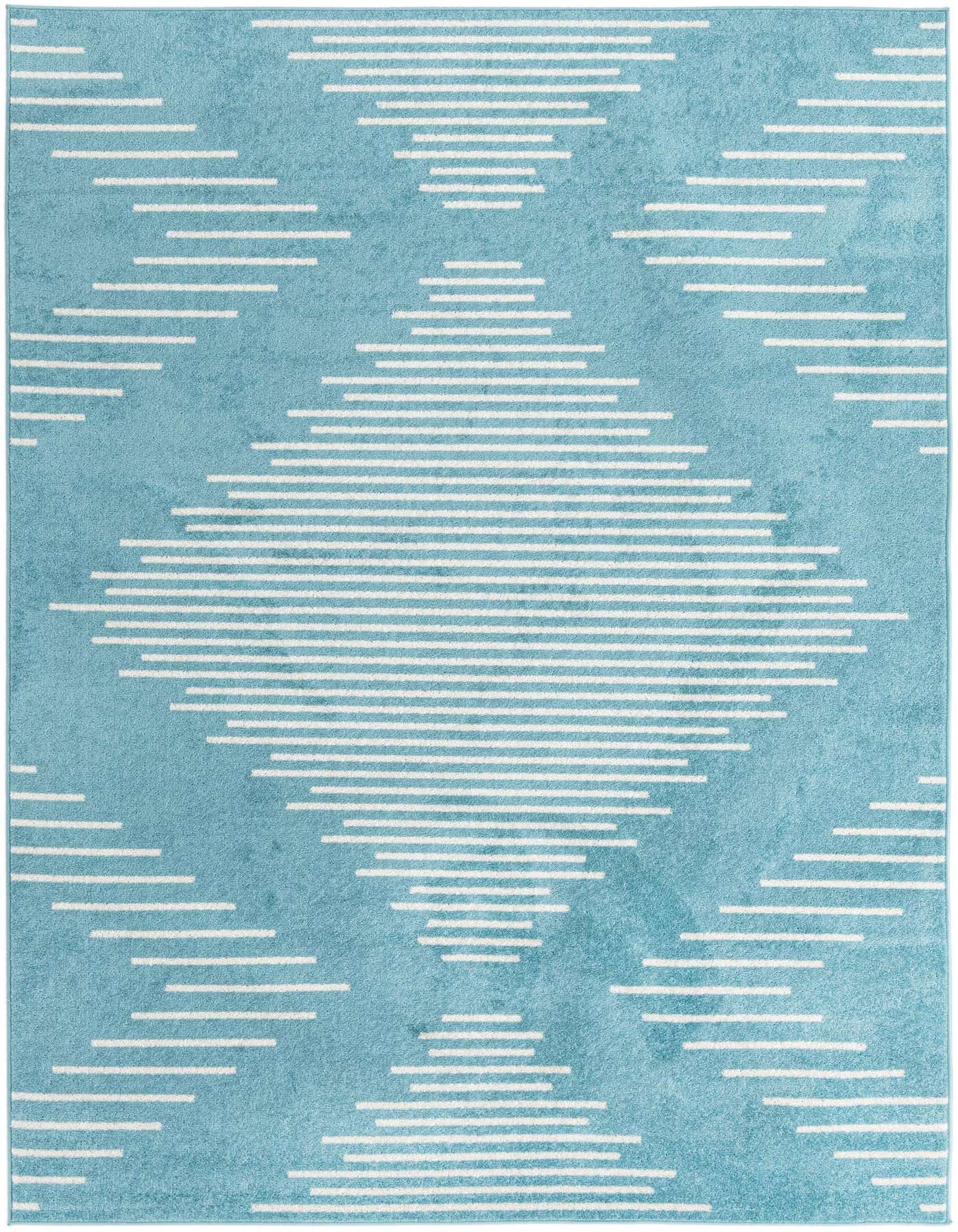 A 7x10 rectangular Kai rug in light blue with a modern geometric stripe pattern, ideal for a living room.