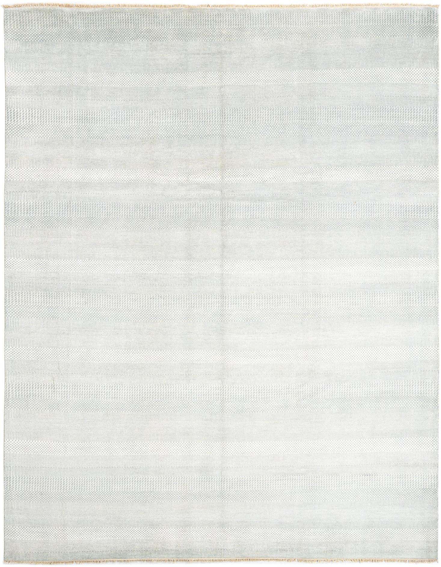 A 9x12 rectangular light blue Persian wool rug with subtle striped patterns, ideal for a living room.