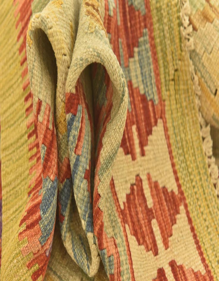 Detail image of  3' 2 x 4' 10  Hand Woven Kilim Maymana Wool Rug