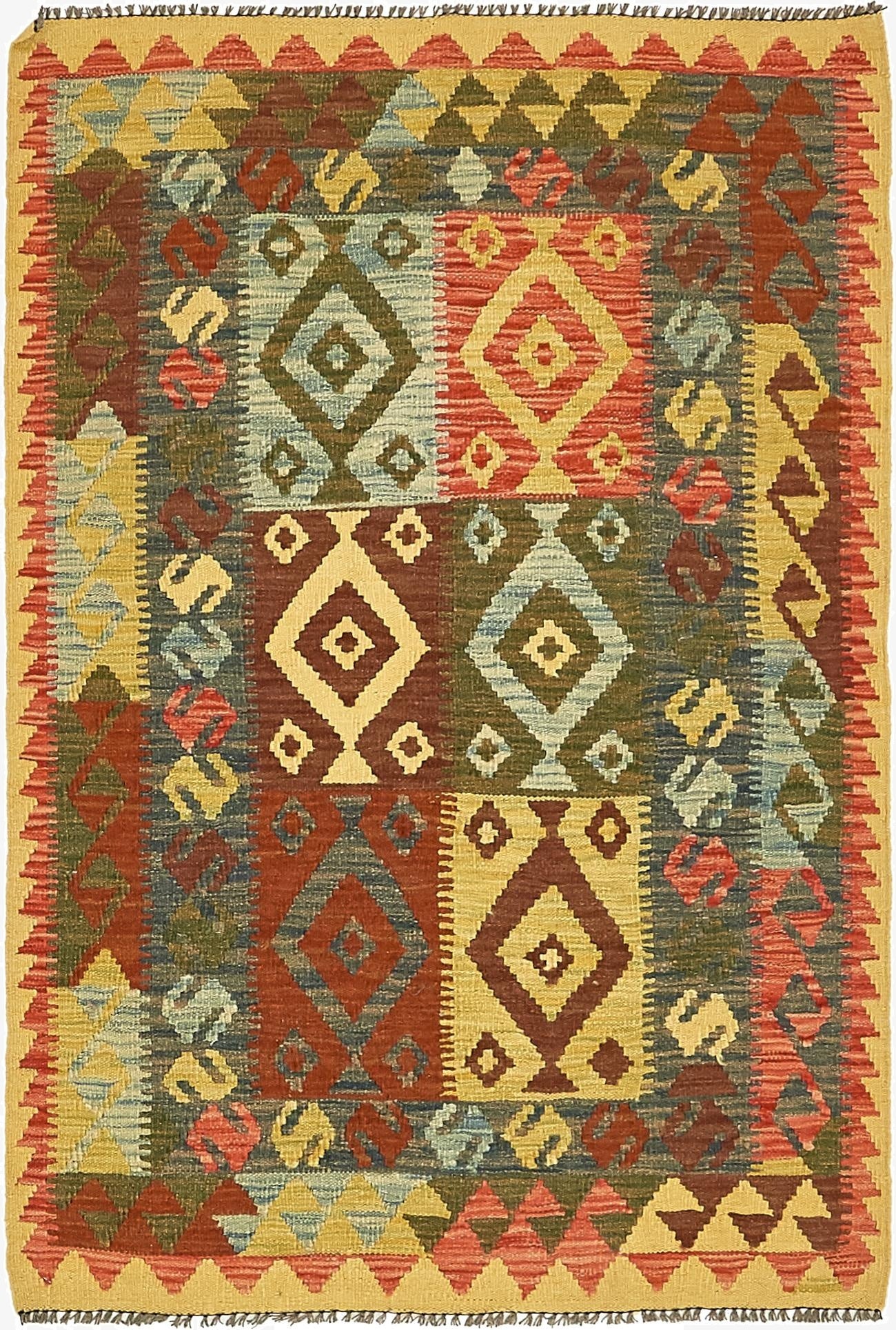  3' 5 x 5' 2  Hand Woven Kilim Maymana Wool Rug