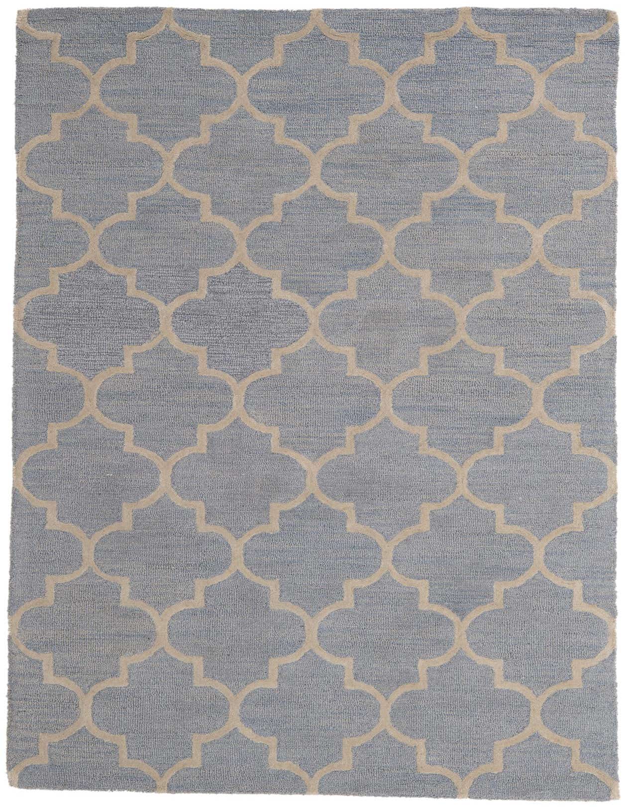 A 5x8 rectangular Luna rug by Rugs.com with a light blue background and a raised beige modern abstract pattern.