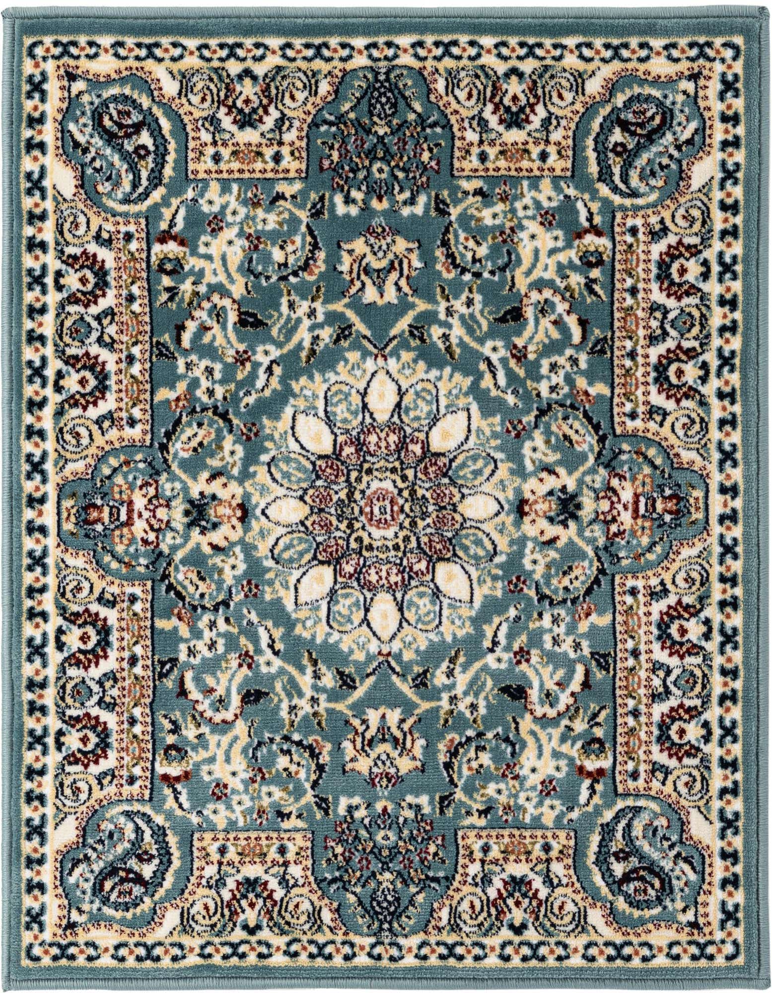 A 2x3 rectangular Nain collection rug featuring a traditional Oriental medallion pattern in shades of blue, cream, and red.