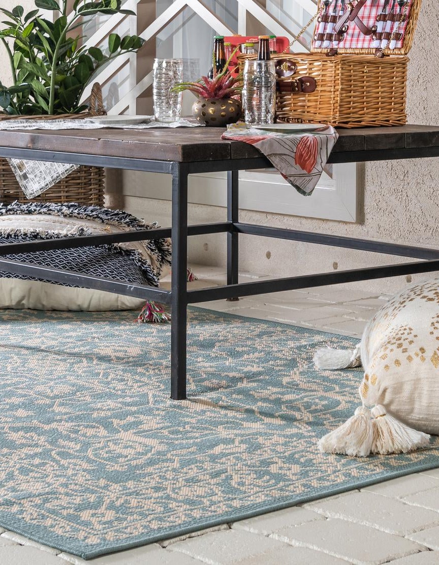 Light Blue 7' x 10' Botanical Indoor / Outdoor Rug | Rugs.com