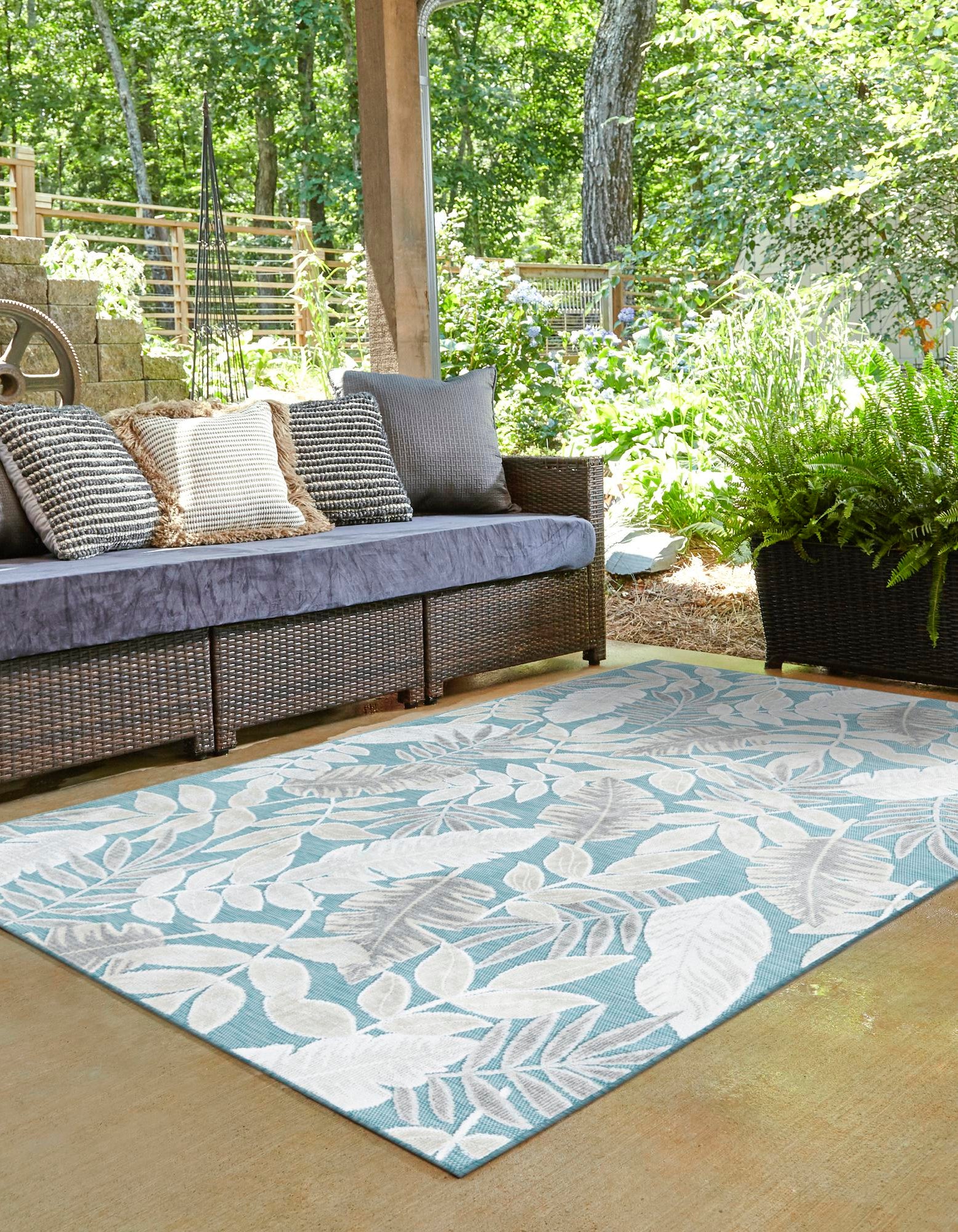 Light Blue 8' 2 x 10' Botanical Indoor / Outdoor Rug | Rugs.com