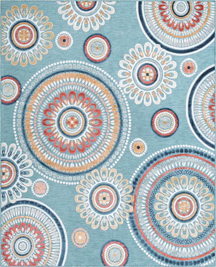 Light Blue 8' 2 x 10' Washable Botanical Indoor / Outdoor Rug | Rugs.com