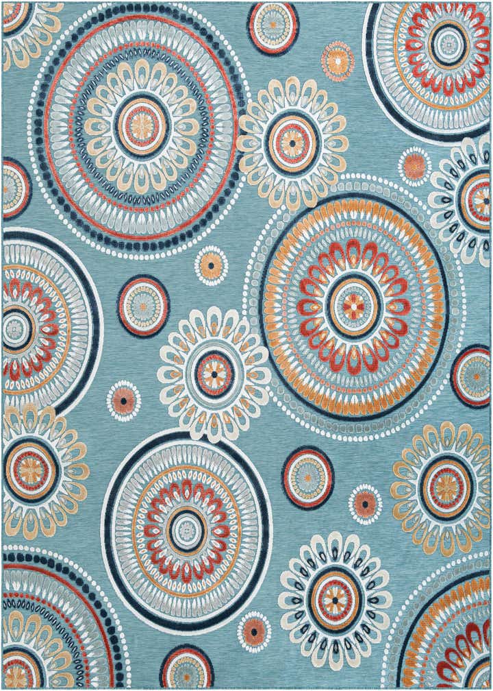 Light Blue 9' 9 x 12' Washable Botanical Indoor / Outdoor Rug | Rugs.com