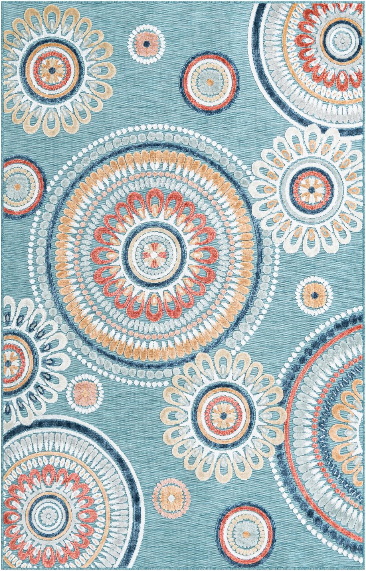  5' 2 x 8'  Washable Botanical Indoor / Outdoor Rug