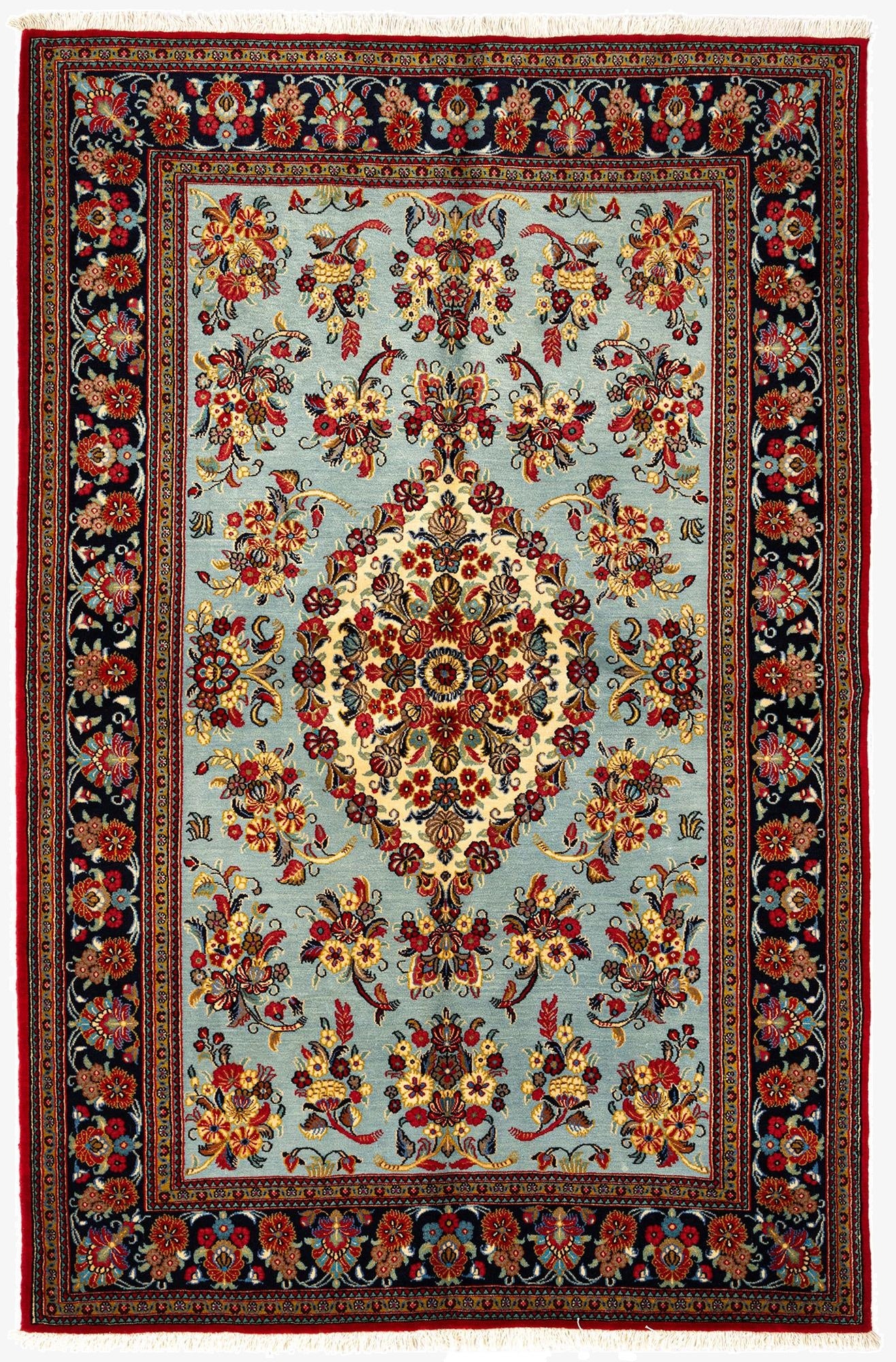  4' 7 x 6' 11  Hand Knotted Qom Persian Rug