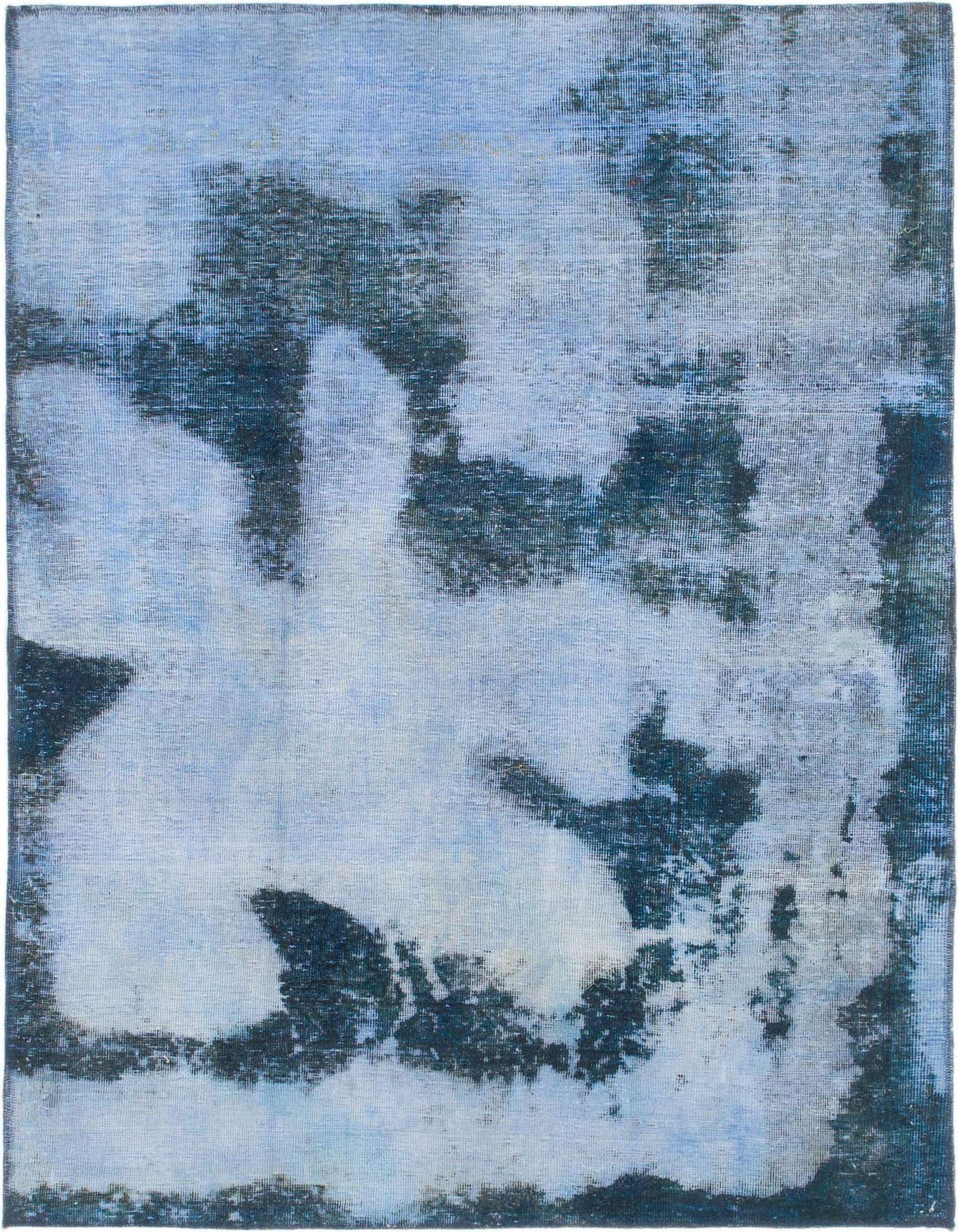 A rectangular 4x6 light blue and dark blue abstract Persian rug with a flat pile, suitable for an indoor living room.