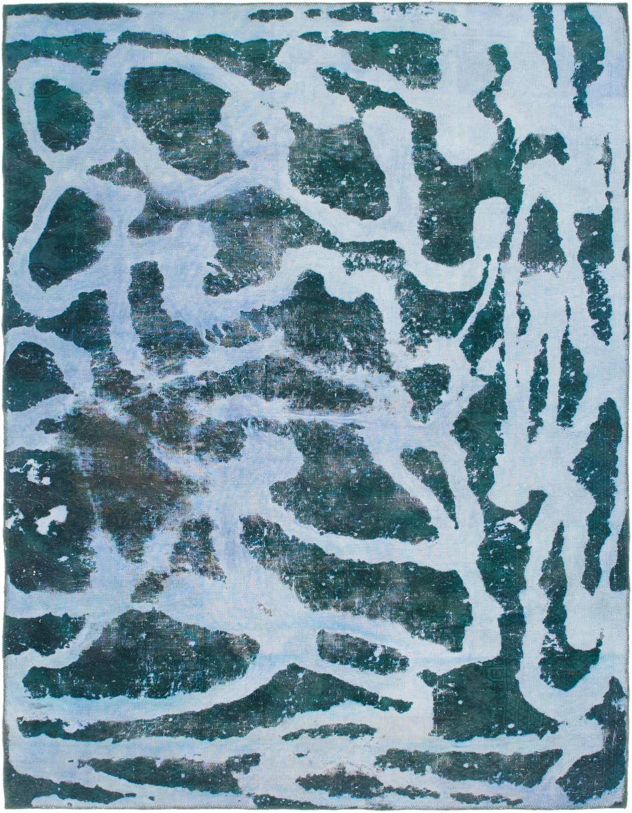 A 5x8 rectangular Ultra Vintage rug featuring an abstract, distressed light blue pattern over a dark blue base.