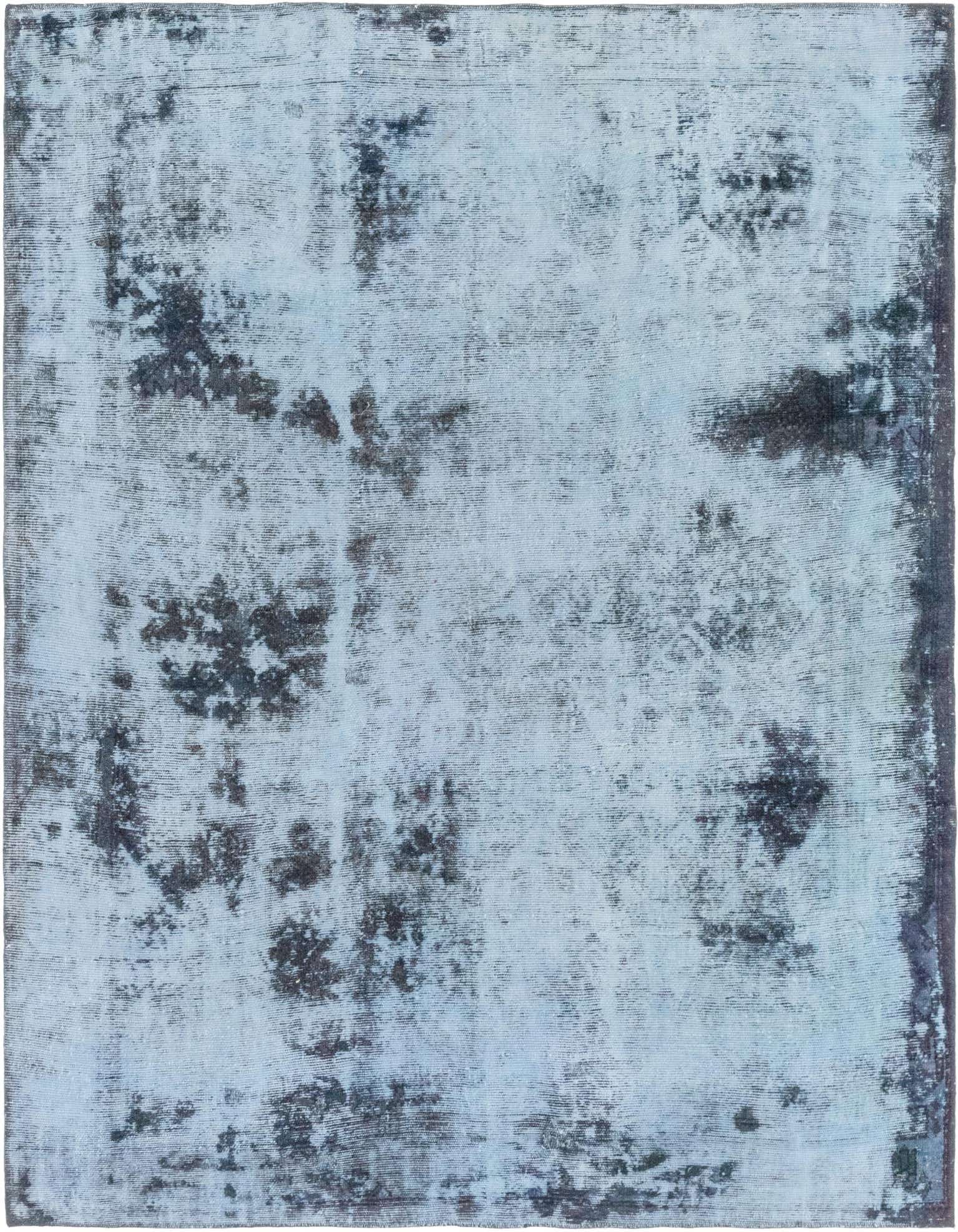 A 7x10 rectangular light blue and dark blue abstract Persian rug with a vintage distressed look.
