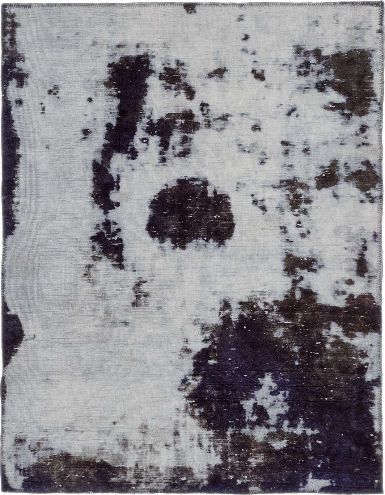 A 4x6 rectangular light blue and dark blue Persian-style wool rug with a distressed, modern vintage pattern, perfect for a living room.