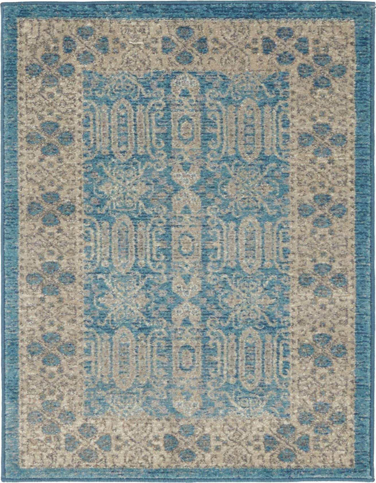 A 2x3 rectangular Viola rug featuring a distressed traditional medallion pattern in blues and beige tones.