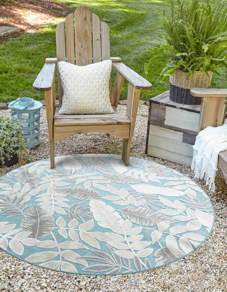 Detail image of  8' 2 x 8' 2  Washable Botanical Indoor / Outdoor Round Rug