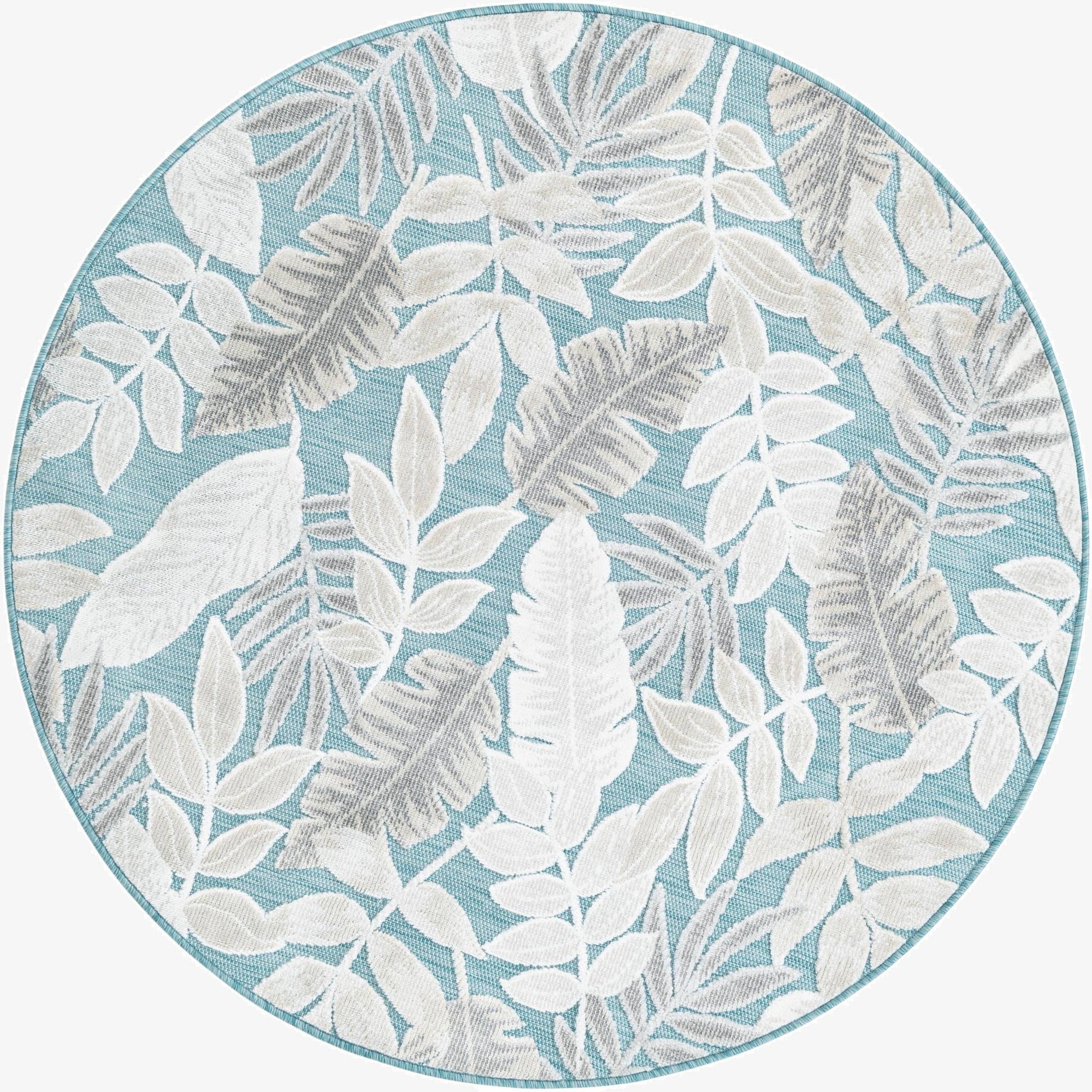  4' 5 x 4' 5  Washable Botanical Indoor / Outdoor Round Rug