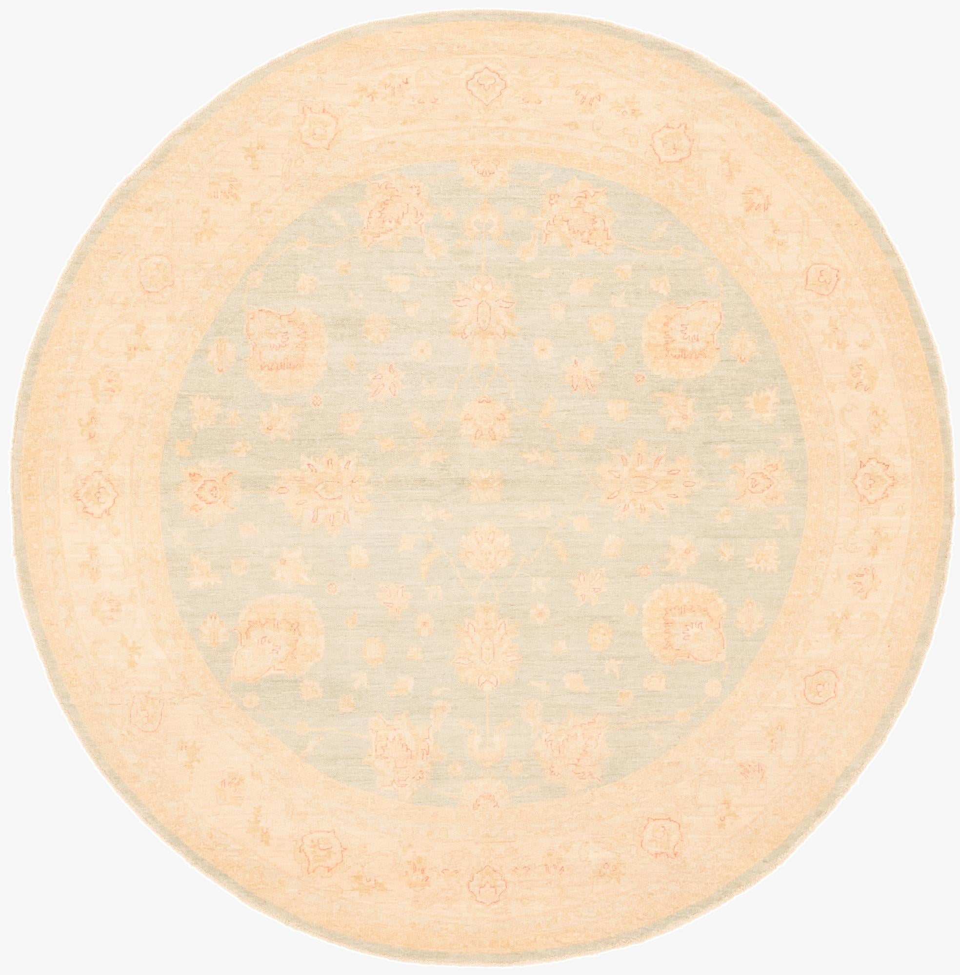  9' 5 x 9' 8  Hand Knotted Peshawar Ziegler Round Rug