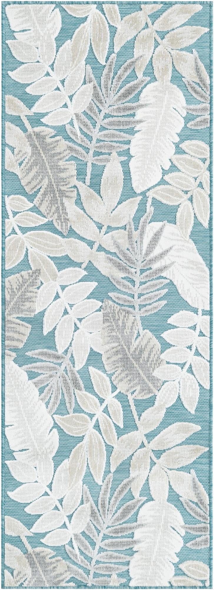  2' 2 x 6'  Washable Botanical Indoor / Outdoor Runner Rug