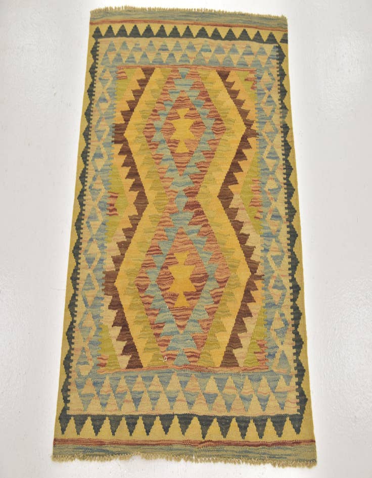 Detail image of  3' 2 x 3' 8  Hand Woven Kilim Maymana Wool Square Rug