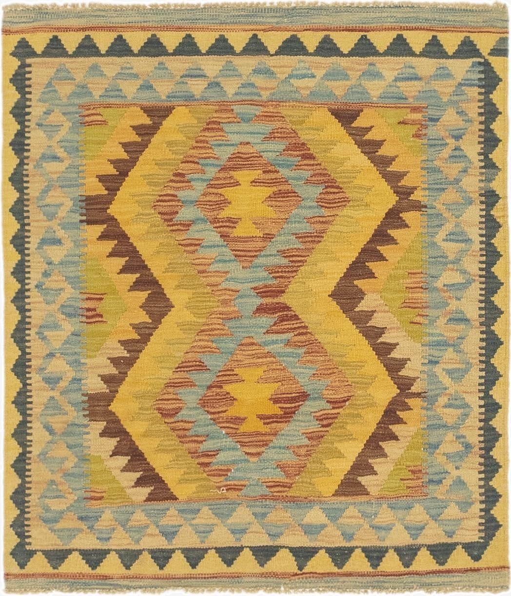  3' 2 x 3' 8  Hand Woven Kilim Maymana Wool Square Rug