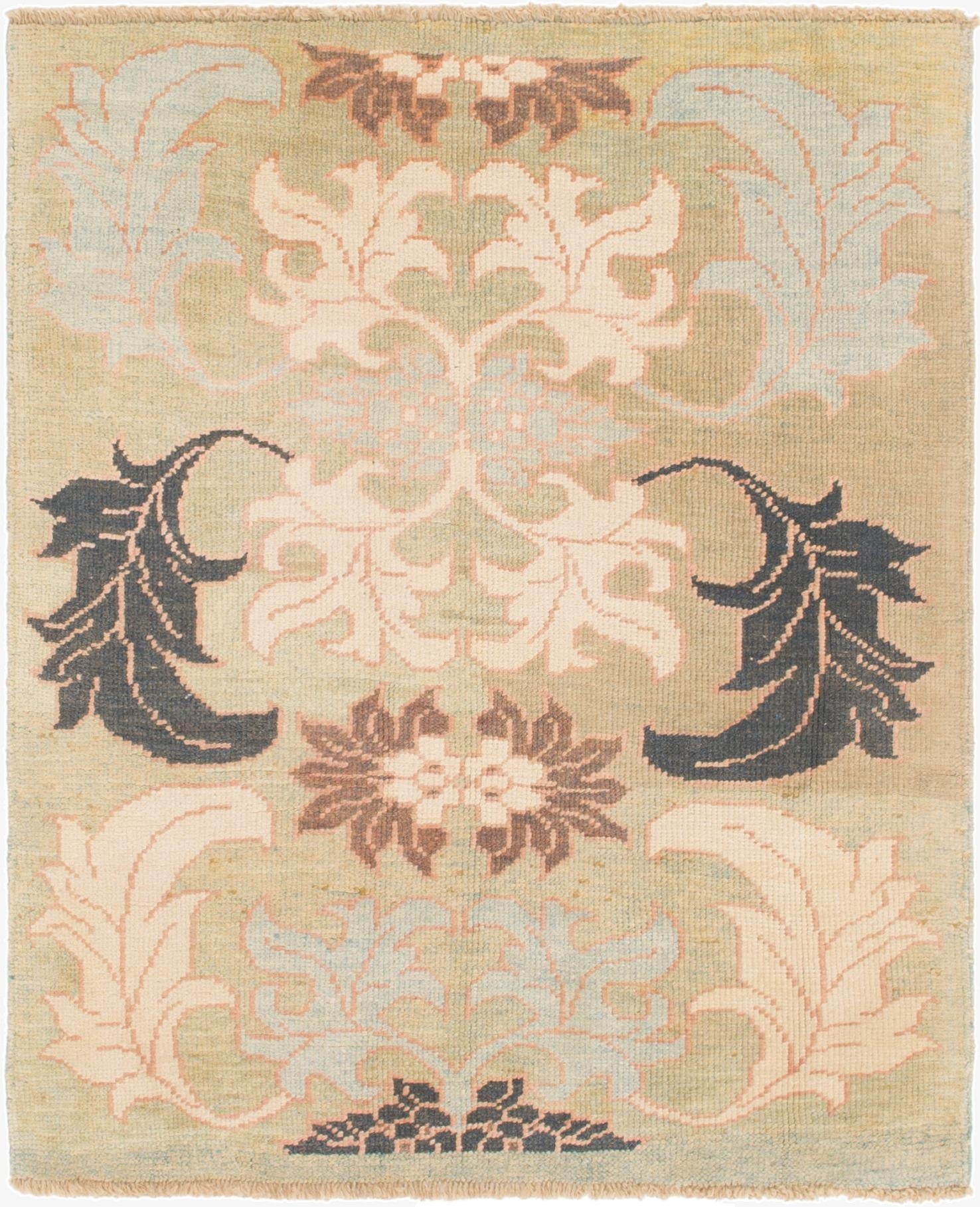  4' 2 x 5' 3  Hand Knotted Oushak Wool Square Rug