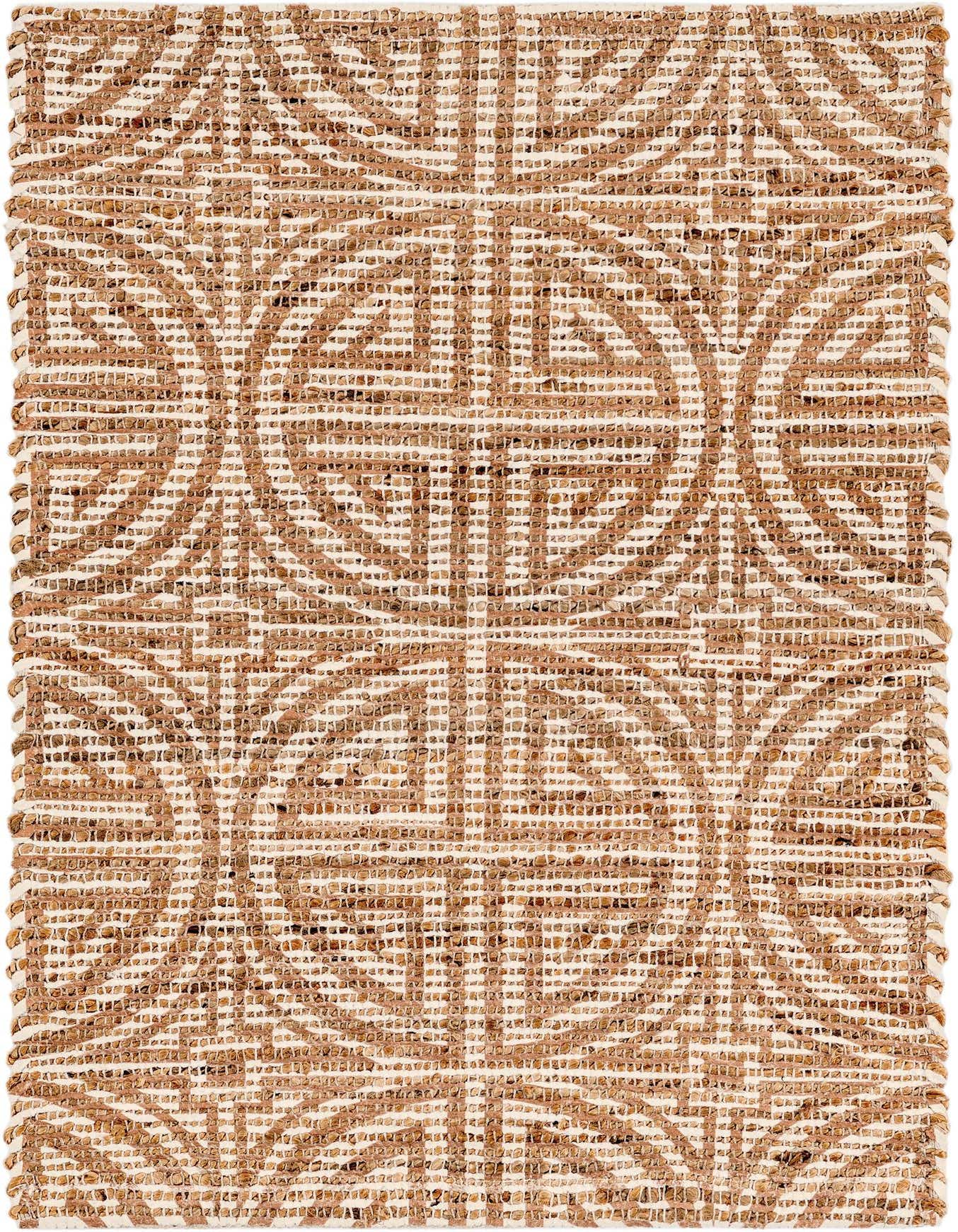 A 2x3 rectangular Chenille & Jute rug with a modern geometric pattern in brown and ivory tones.