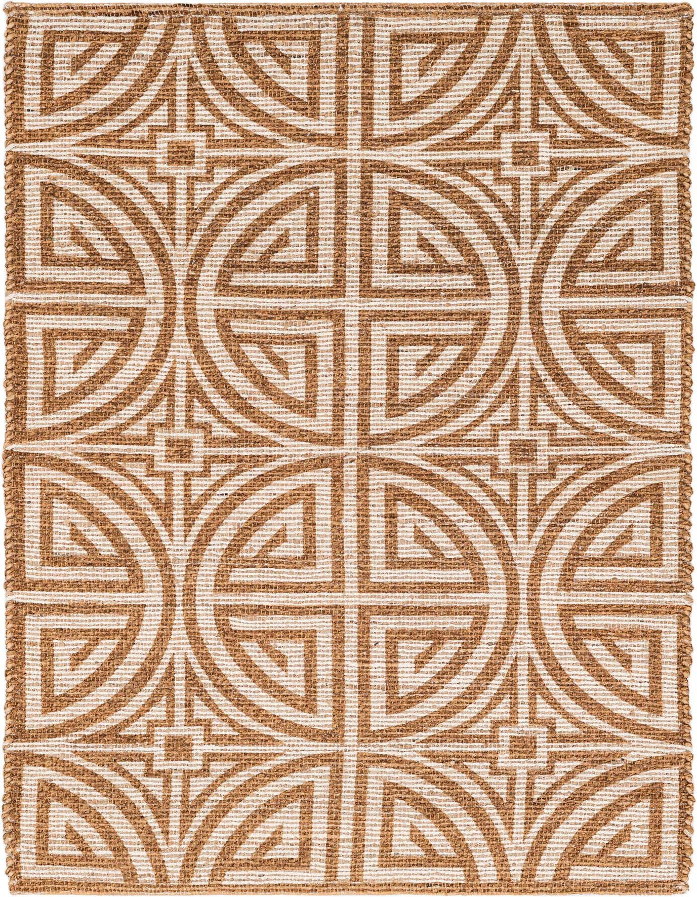 A 4x6 rectangular Chenille Jute rug featuring a modern geometric pattern in brown and ivory tones.