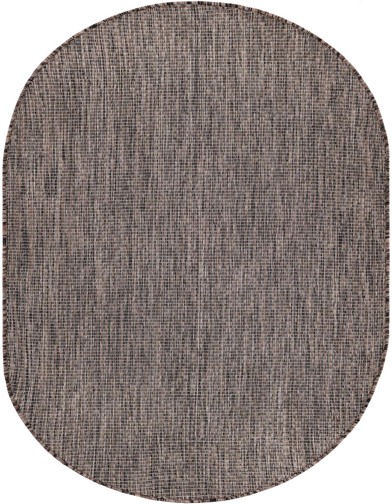 A 3' 1 x 5' 3 oval brown and tan flatweave rug with a modern, solid textured pattern, suitable for indoor or outdoor use.