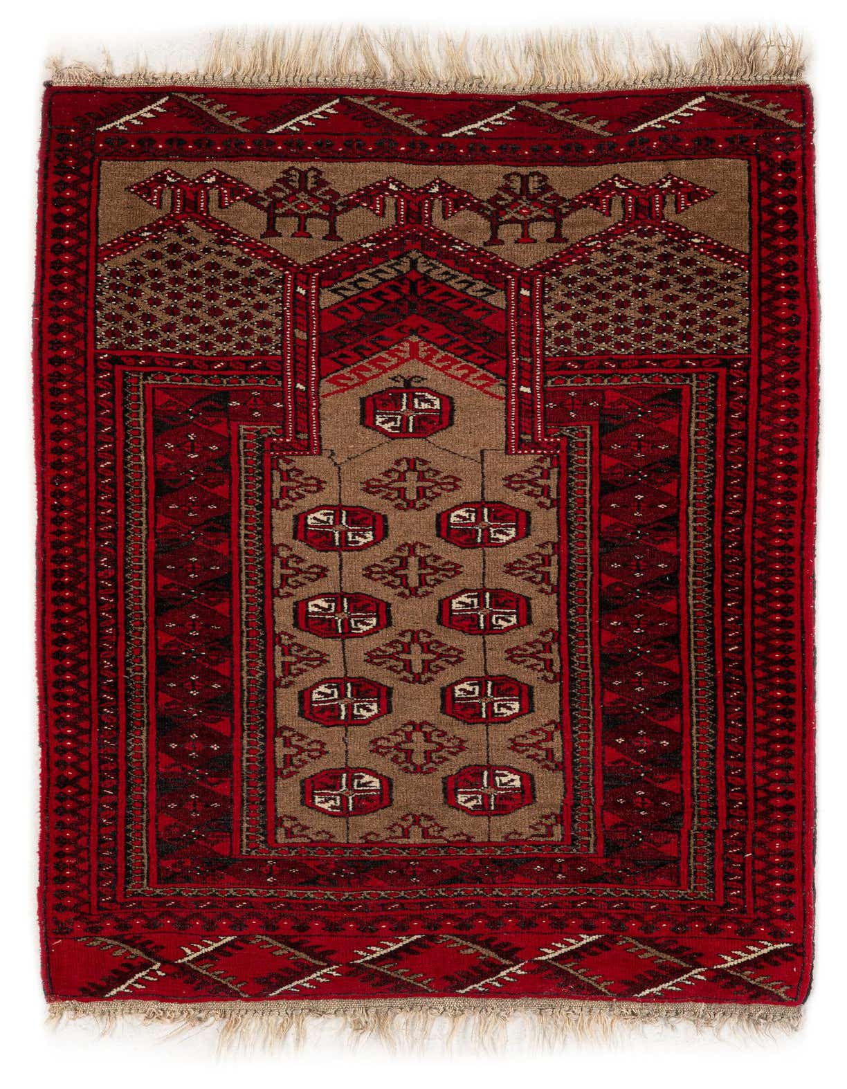Rectangular Afghan Ersari tribal rug featuring a rich brown and red oriental pattern with intricate geometric motifs and fringe.