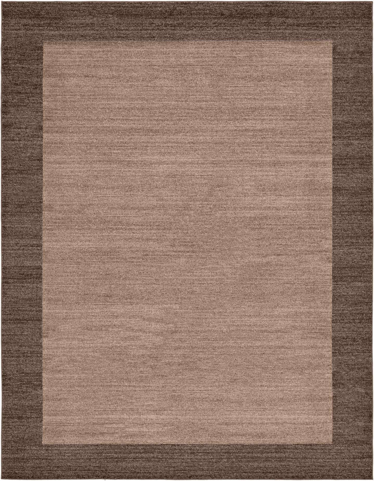 A rectangular 8x11 Angelica rug featuring a solid light brown center with a contrasting dark brown border.