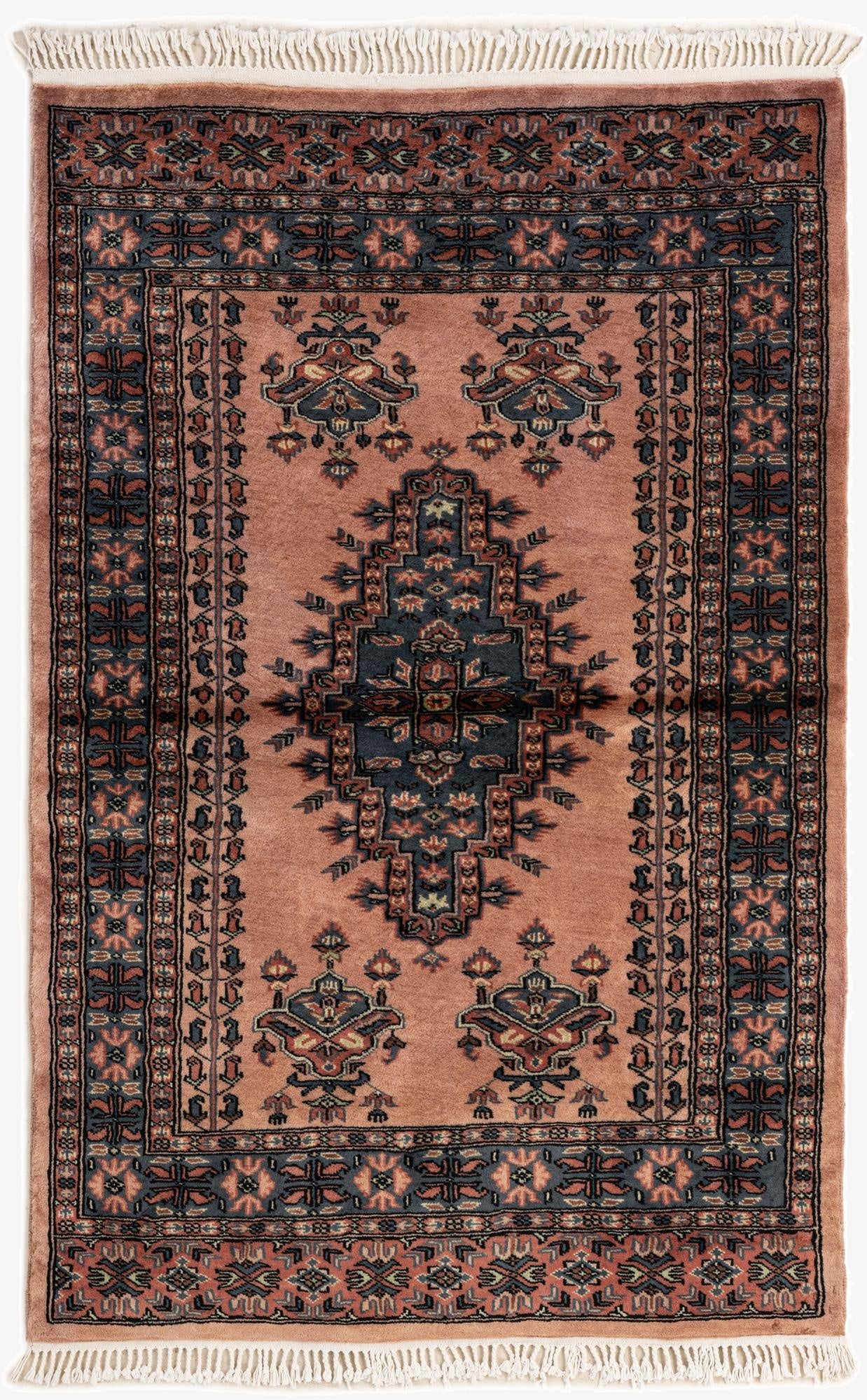  3' 4 x 5' 2  Hand Knotted Bokhara Oriental Wool Rug