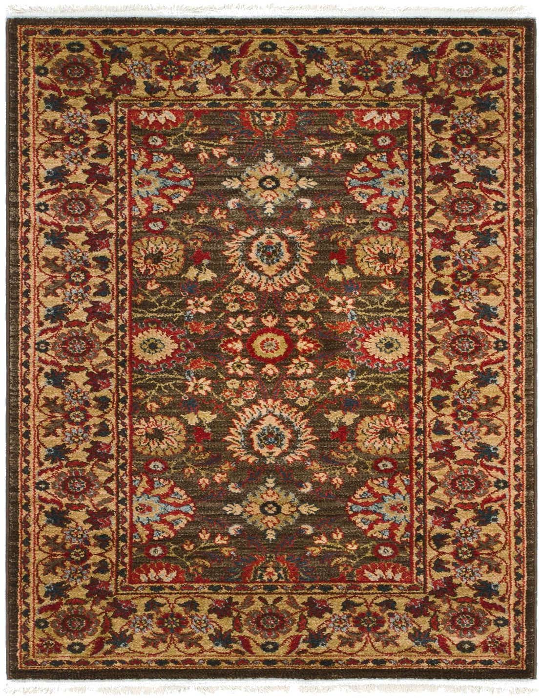 A rectangular 3x5 Chelsea rug with a traditional floral pattern in rich browns, tans, reds, and blues, perfect for an entryway.