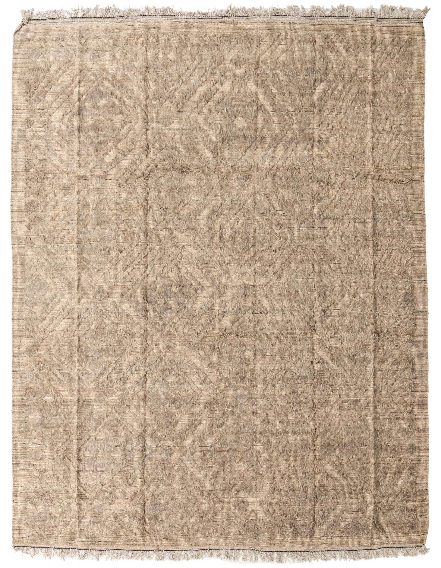 A 9x12 rectangular Darya rug in shades of brown and tan, featuring a modern abstract pattern and high pile.