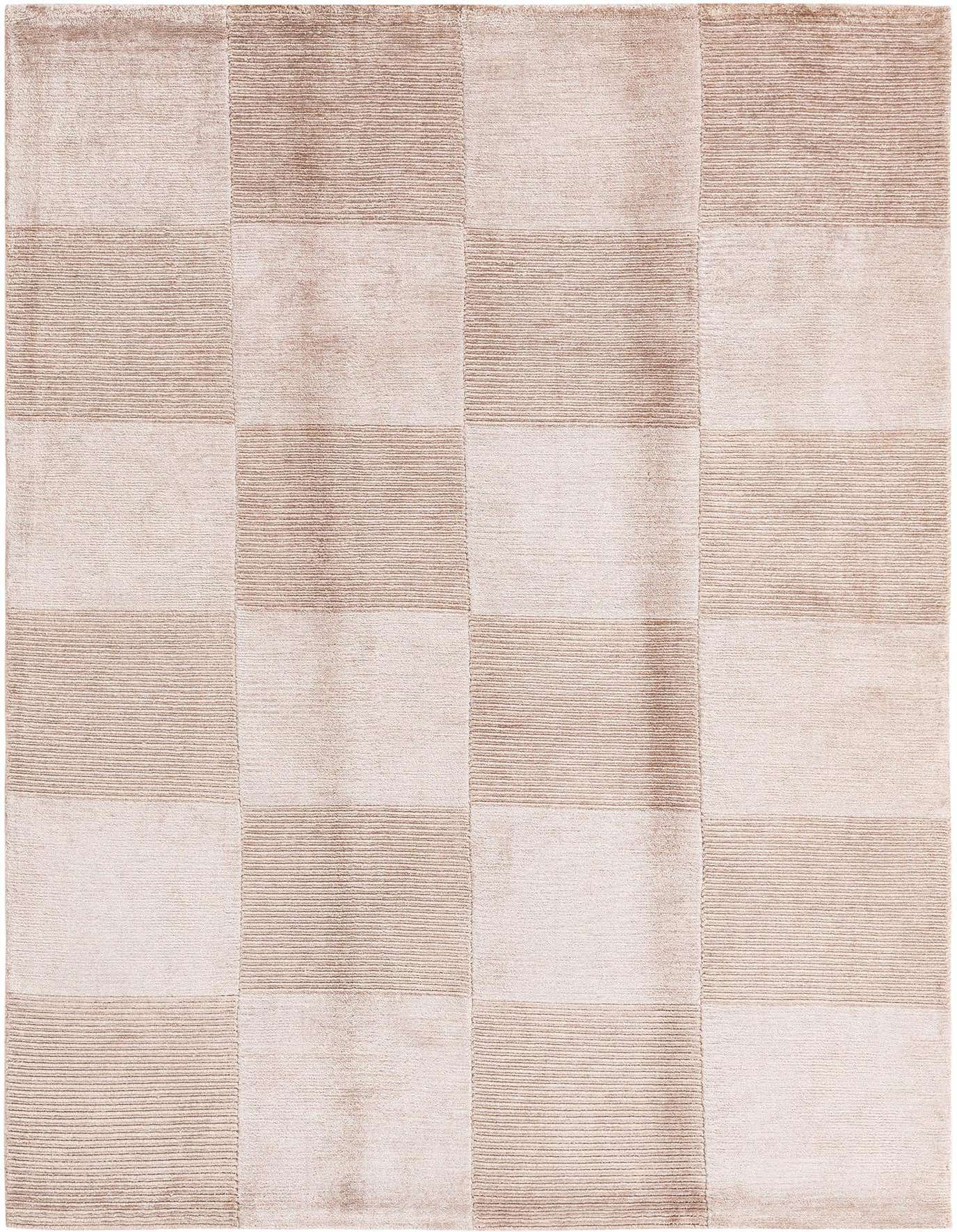 A 4x6 rectangular Darya rug in varying shades of brown and tan, featuring a modern checkerboard pattern with alternating smooth and ribbed textures.
