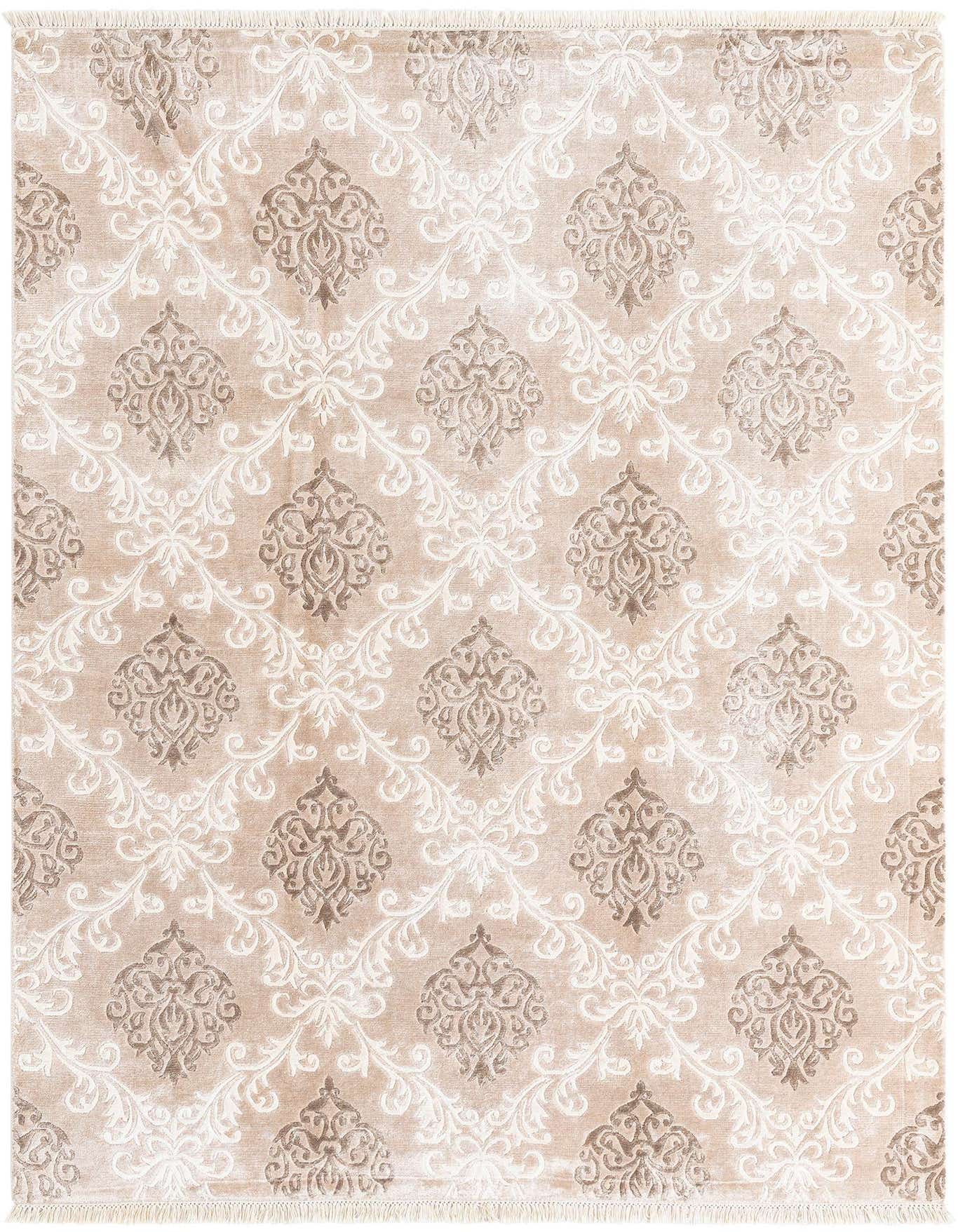 A rectangular 5x8 Darya rug featuring a modern Persian pattern in varying shades of brown and tan, with a high pile.
