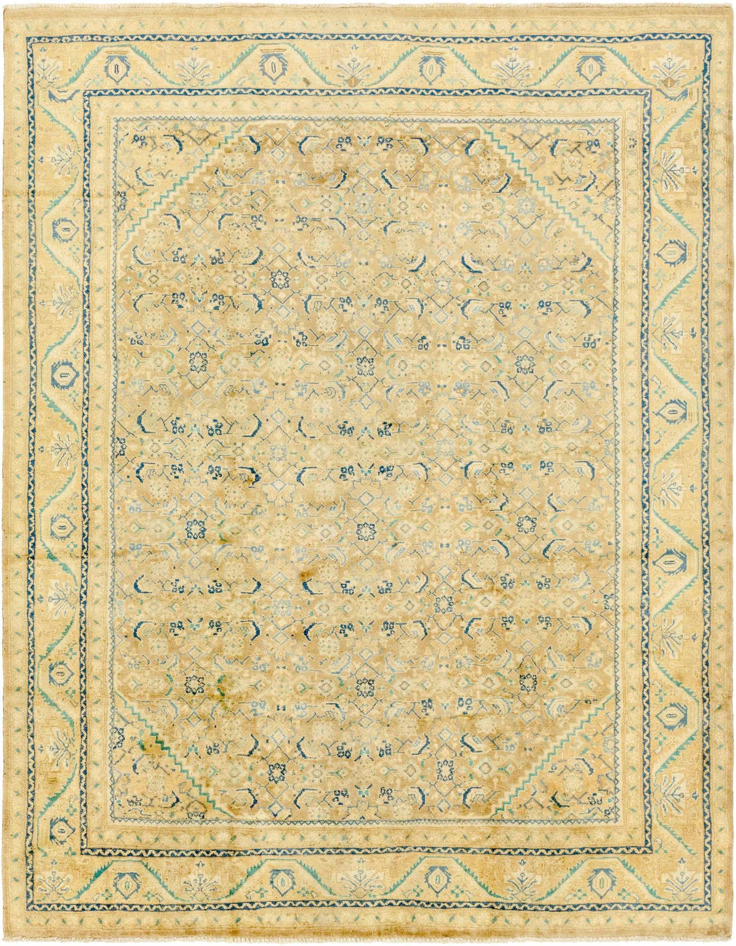 A 9x12 rectangular Farahan rug featuring a traditional Persian medallion pattern in shades of brown, tan, and blue.