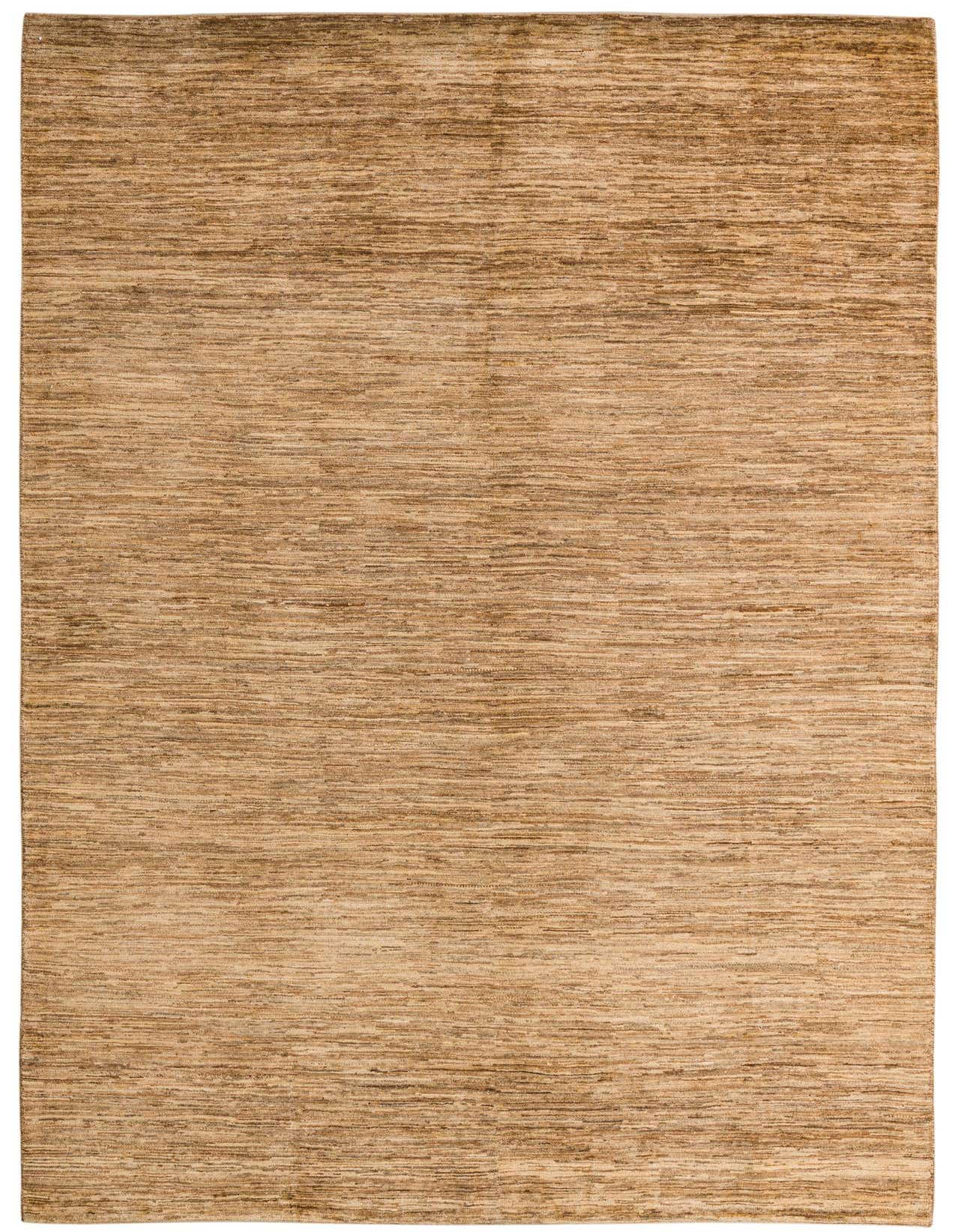 A 6x9 rectangular Kashkuli Gabbeh rug in varying shades of brown and tan, featuring a modern stripe pattern, ideal for a living room or office.