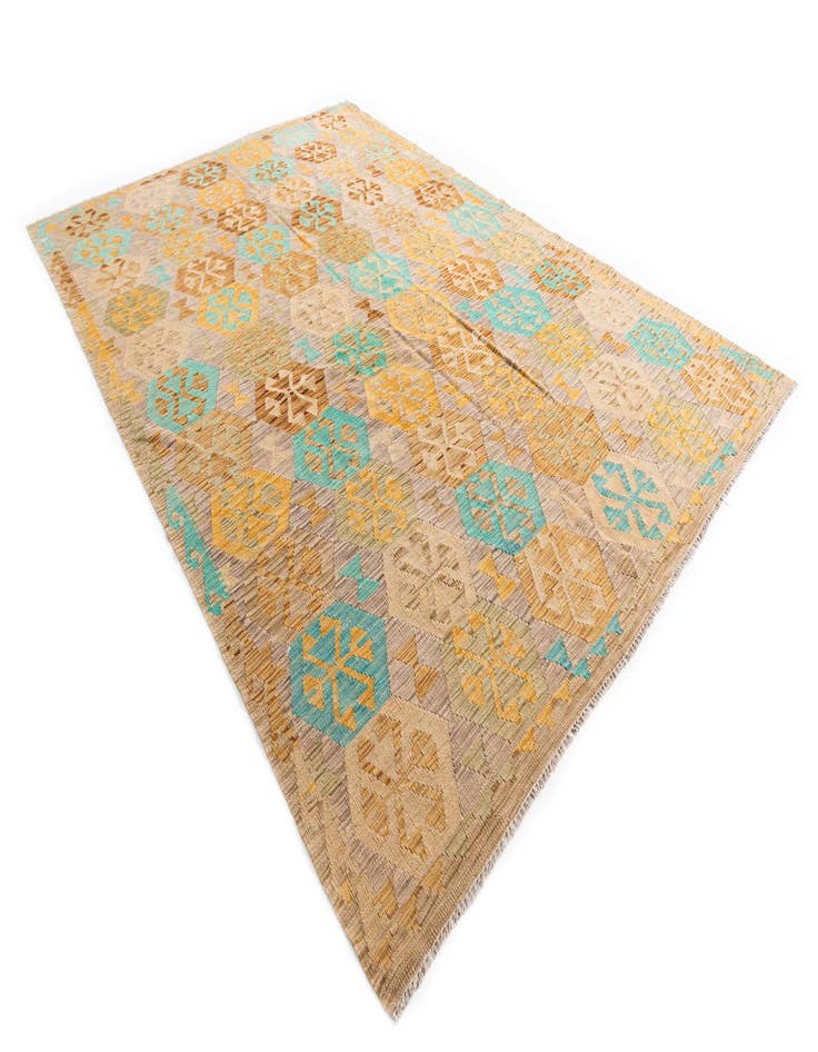 Detail image of  6' 8 x 9' 10  Hand Woven Kilim Maymana Wool Rug