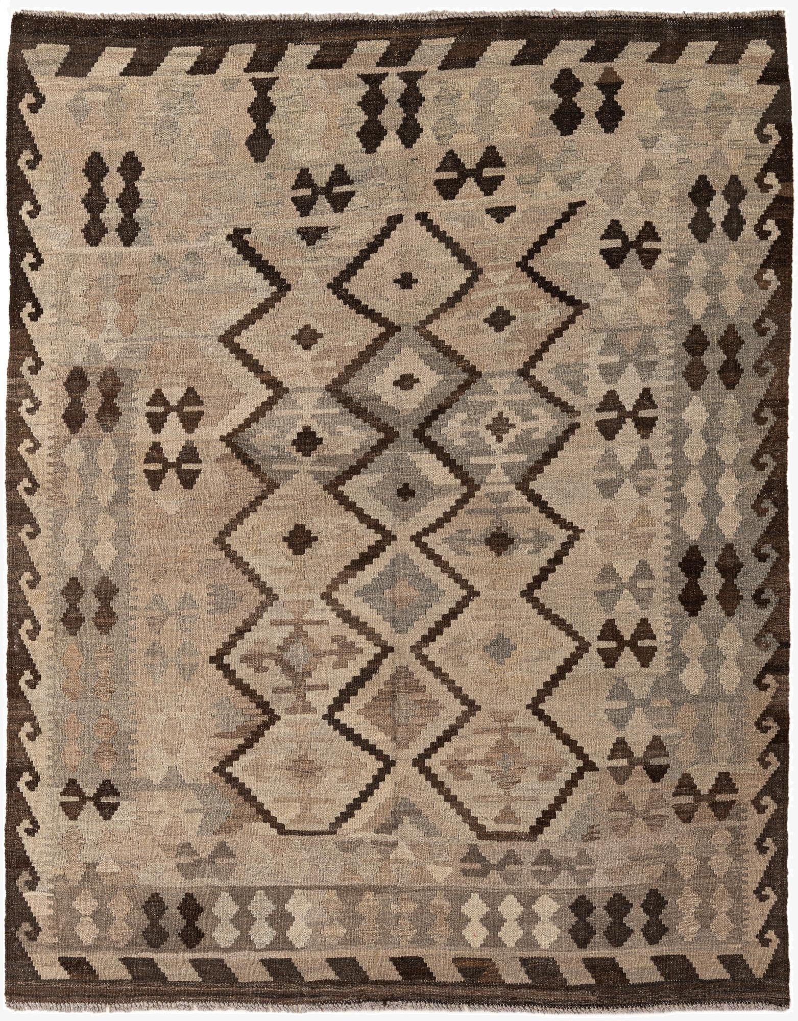  5' 1 x 6' 5  Hand Woven Kilim Maymana Wool Rug