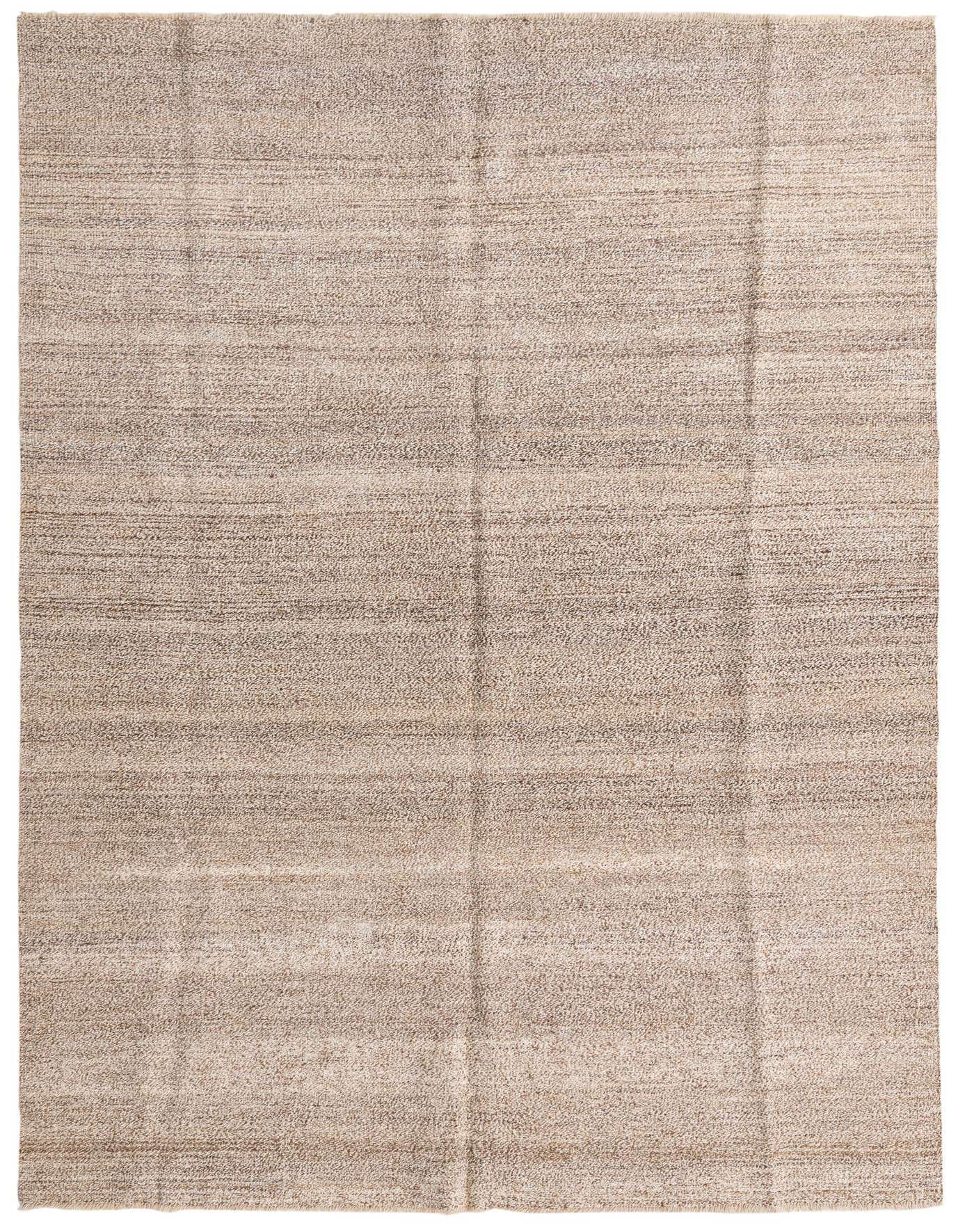 A 6x9 rectangular Kilim Modern wool rug in varying shades of brown and tan, featuring a flatweave texture.