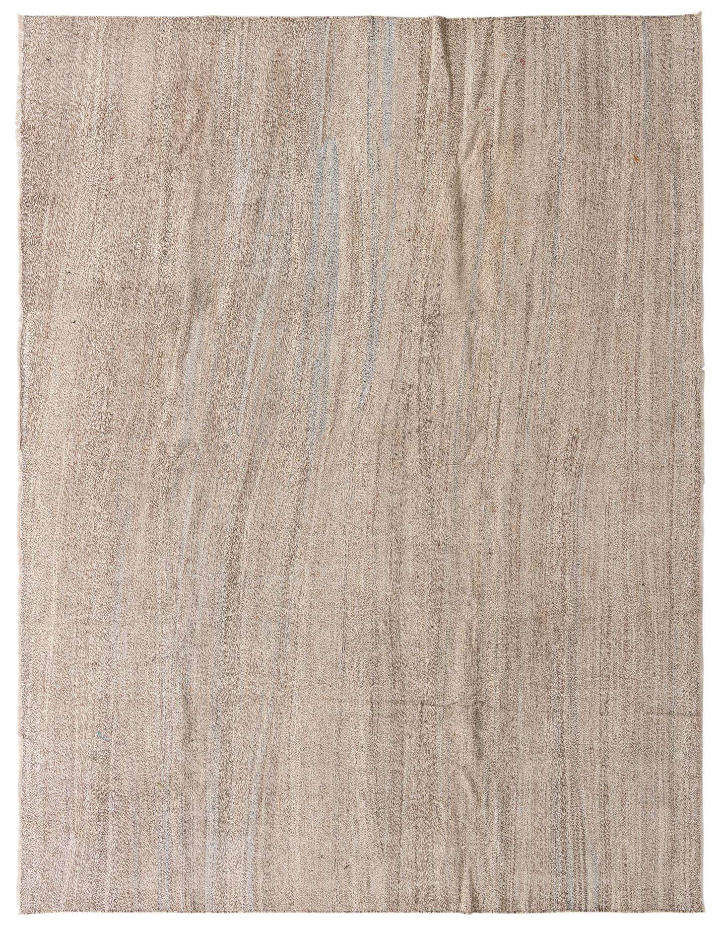 A 10x13 rectangular Kilim Modern wool rug in varying shades of brown and tan with subtle tribal-inspired stripes.