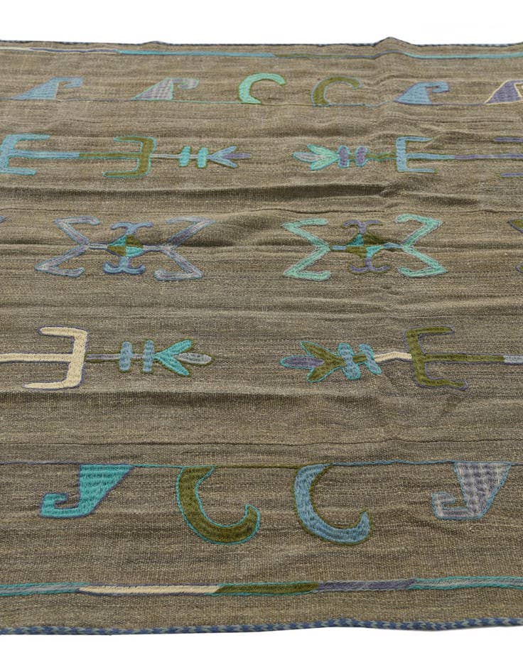 Detail image of  5' x 6' 3  Hand Woven Kilim Suzani Wool Rug